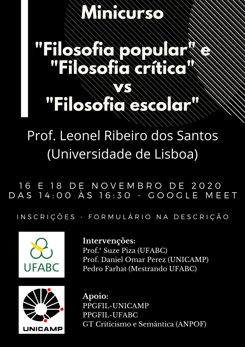 Cartaz de divulgação - Minicurso com o Prof. Leonel Ribeiro dos Santos (Universidade de Lisboa) 